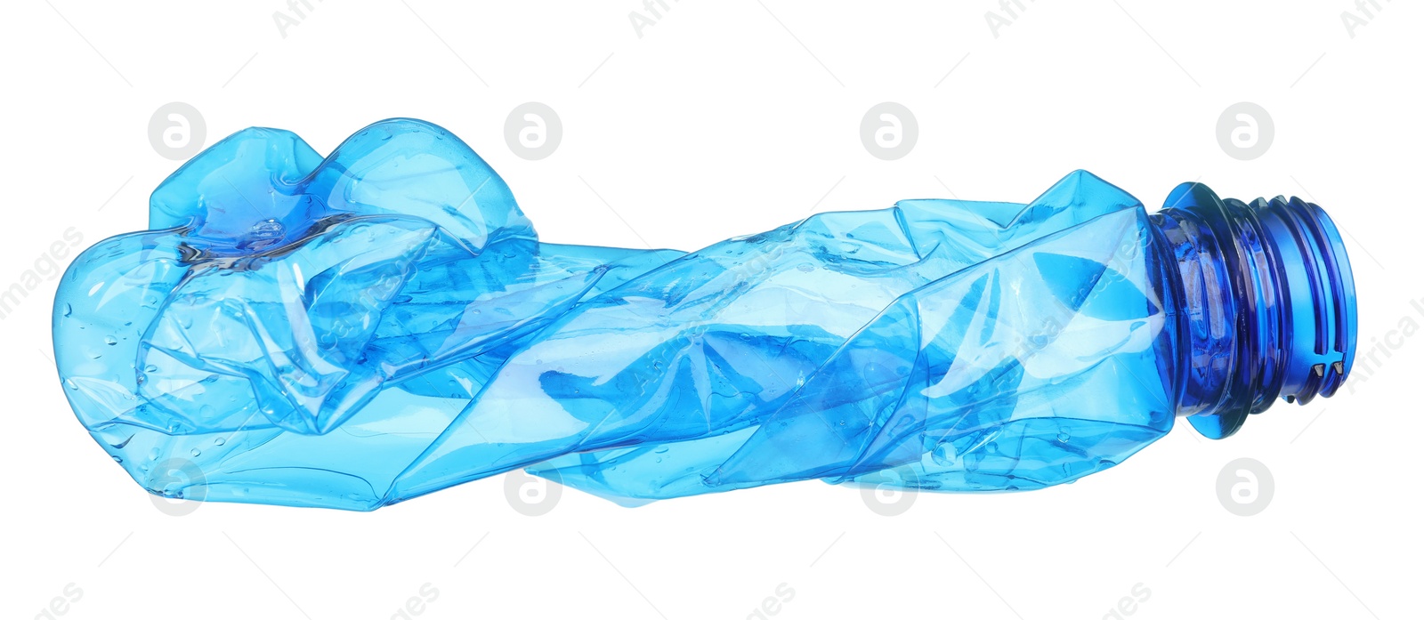 Photo of Crumpled disposable plastic bottle isolated on white