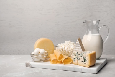 Different fresh dairy products on table