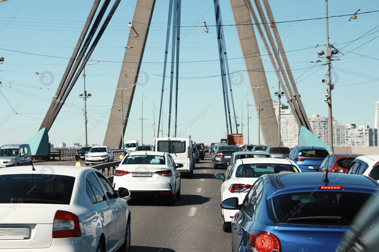 Photo of Cars in traffic jam on city street