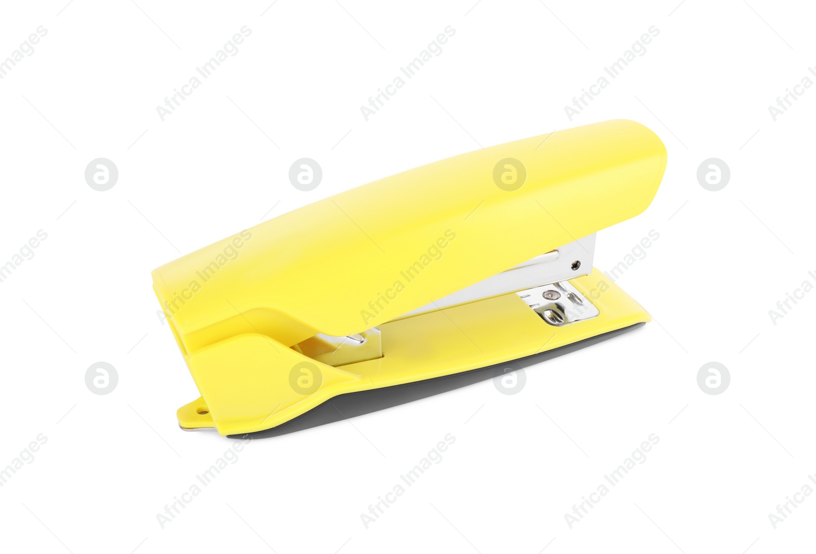 Photo of One new yellow stapler isolated on white