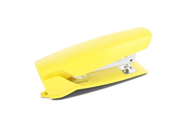 One new yellow stapler isolated on white