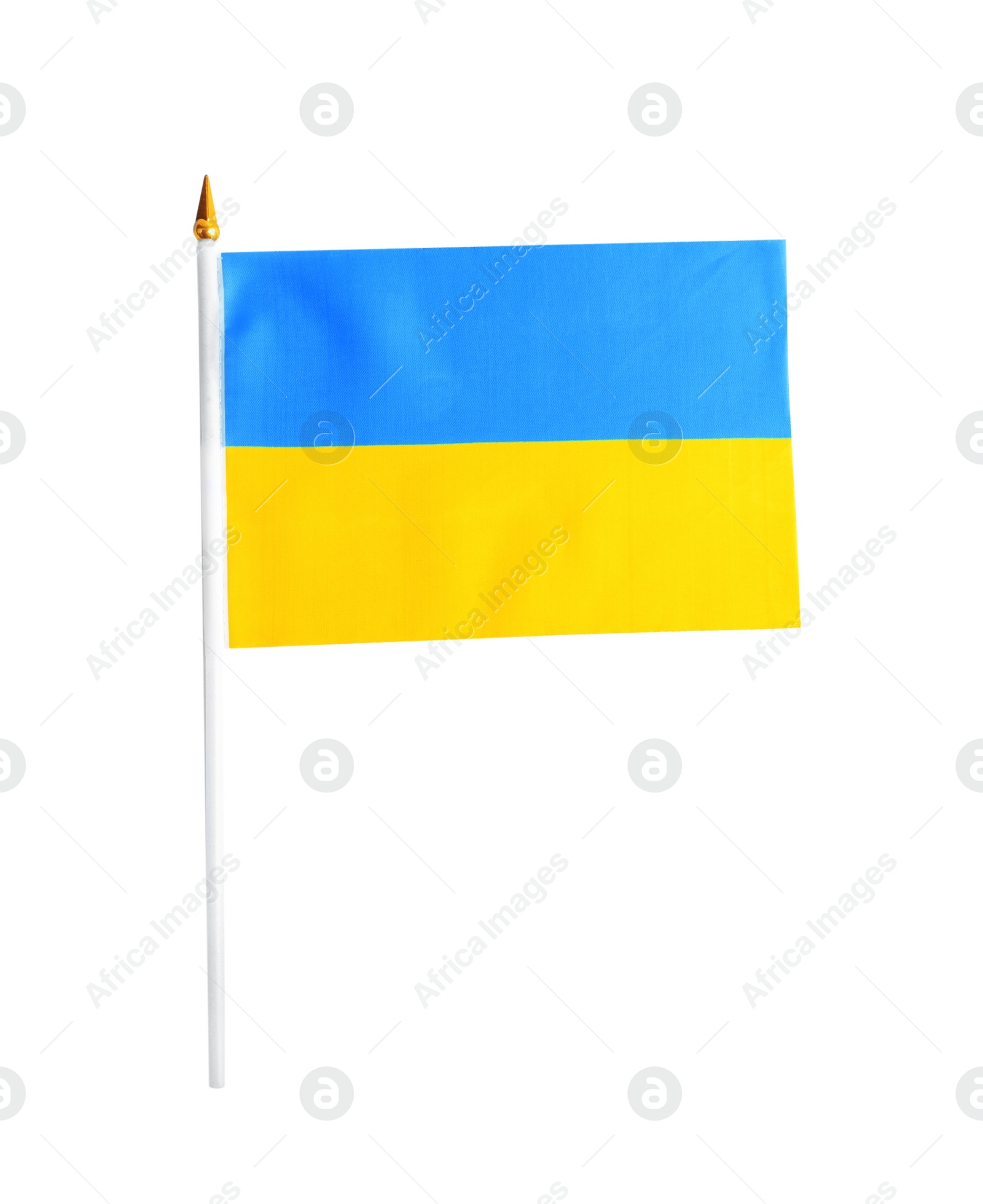 Photo of National flag of Ukraine isolated on white, top view