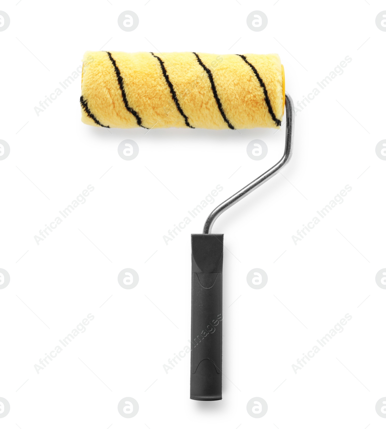 Photo of Paint roller brush with black handle on white background