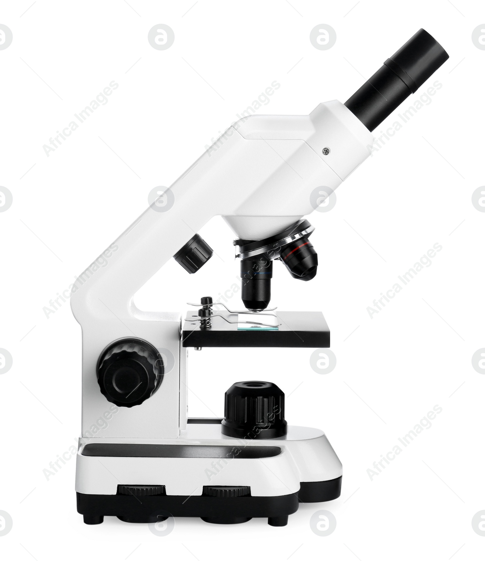 Photo of Modern microscope isolated on white. Medical equipment