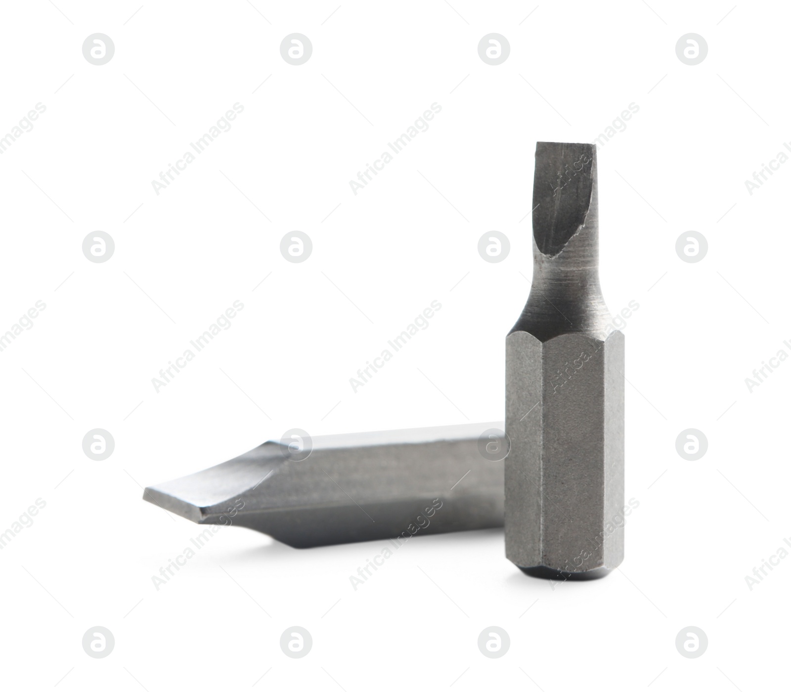 Photo of Two flathead screwdriver bits on white background