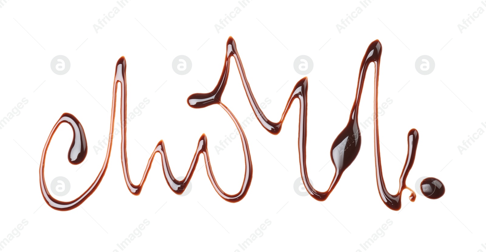 Photo of Pattern made of melted chocolate on white background