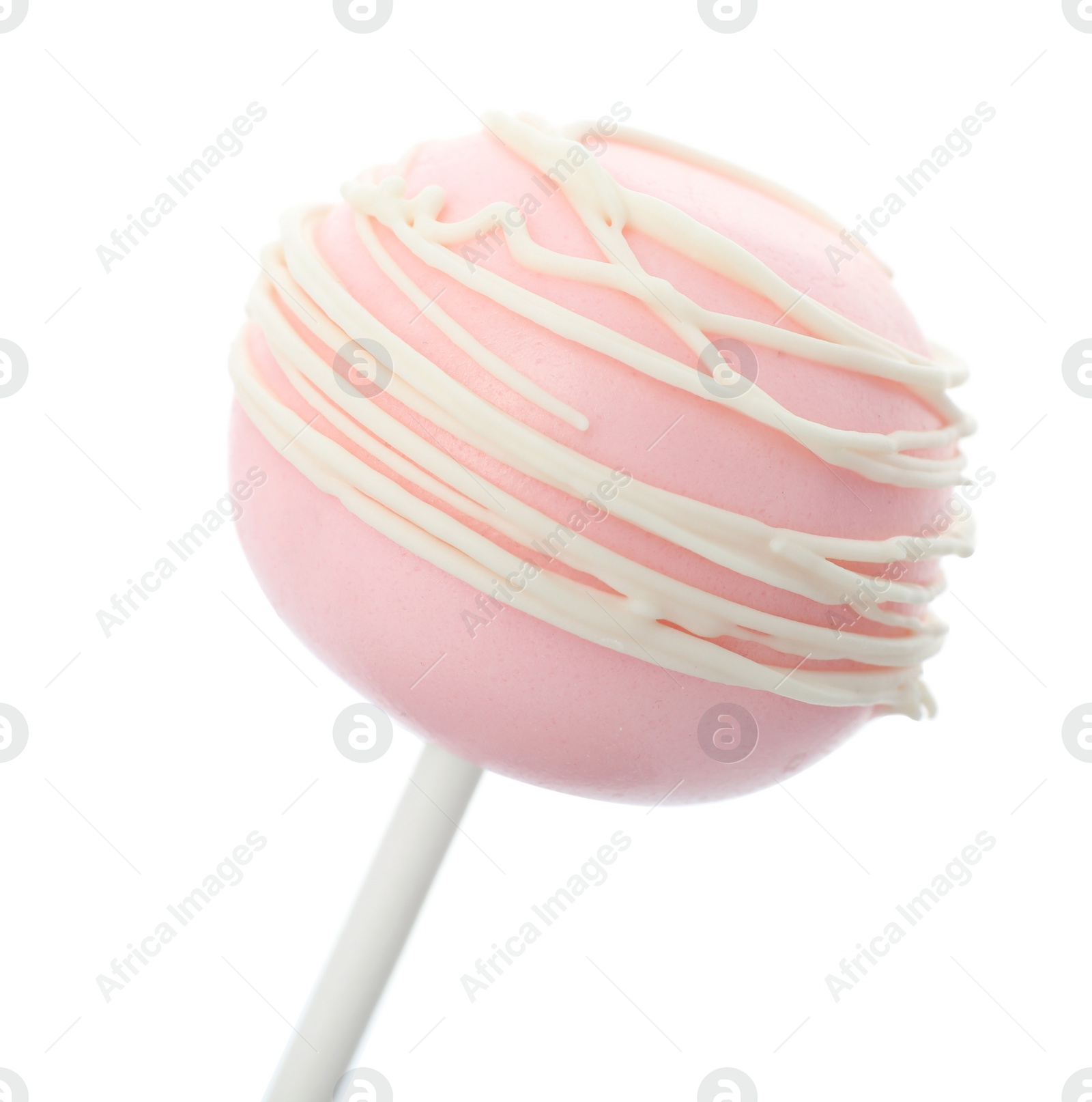 Photo of Sweet decorated cake pop on white background