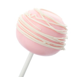 Sweet decorated cake pop on white background