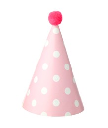 Photo of One pink party hat isolated on white