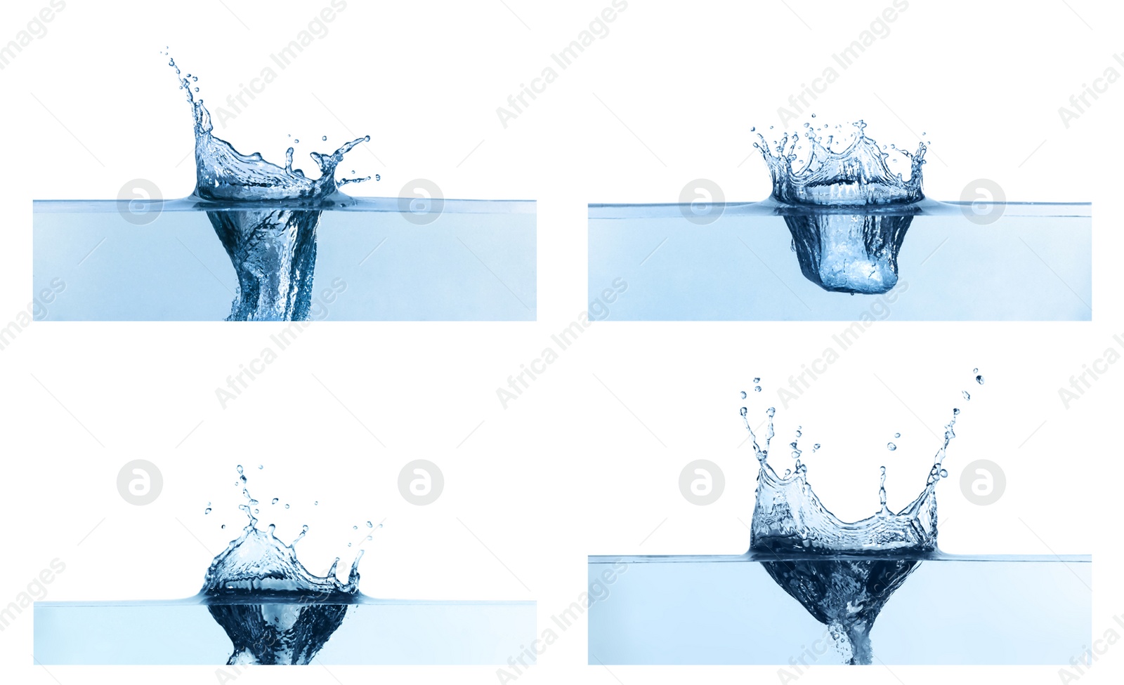 Image of Set with splashes of pure water on white background