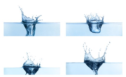 Set with splashes of pure water on white background