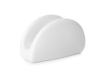 Photo of Empty ceramic napkin holder on white background