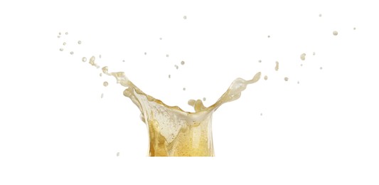 Image of Splash of tasty beer on white background. Banner design