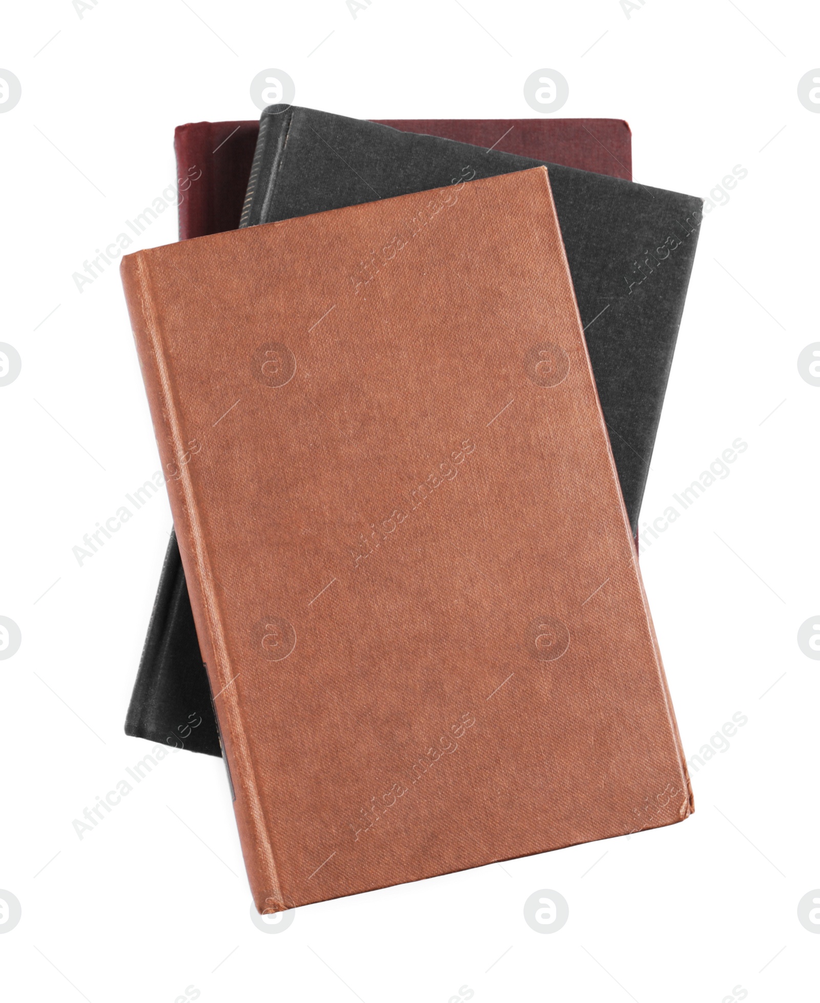 Photo of Old hardcover books isolated on white, top view