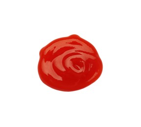 Photo of Tasty ketchup isolated on white, top view. Tomato sauce