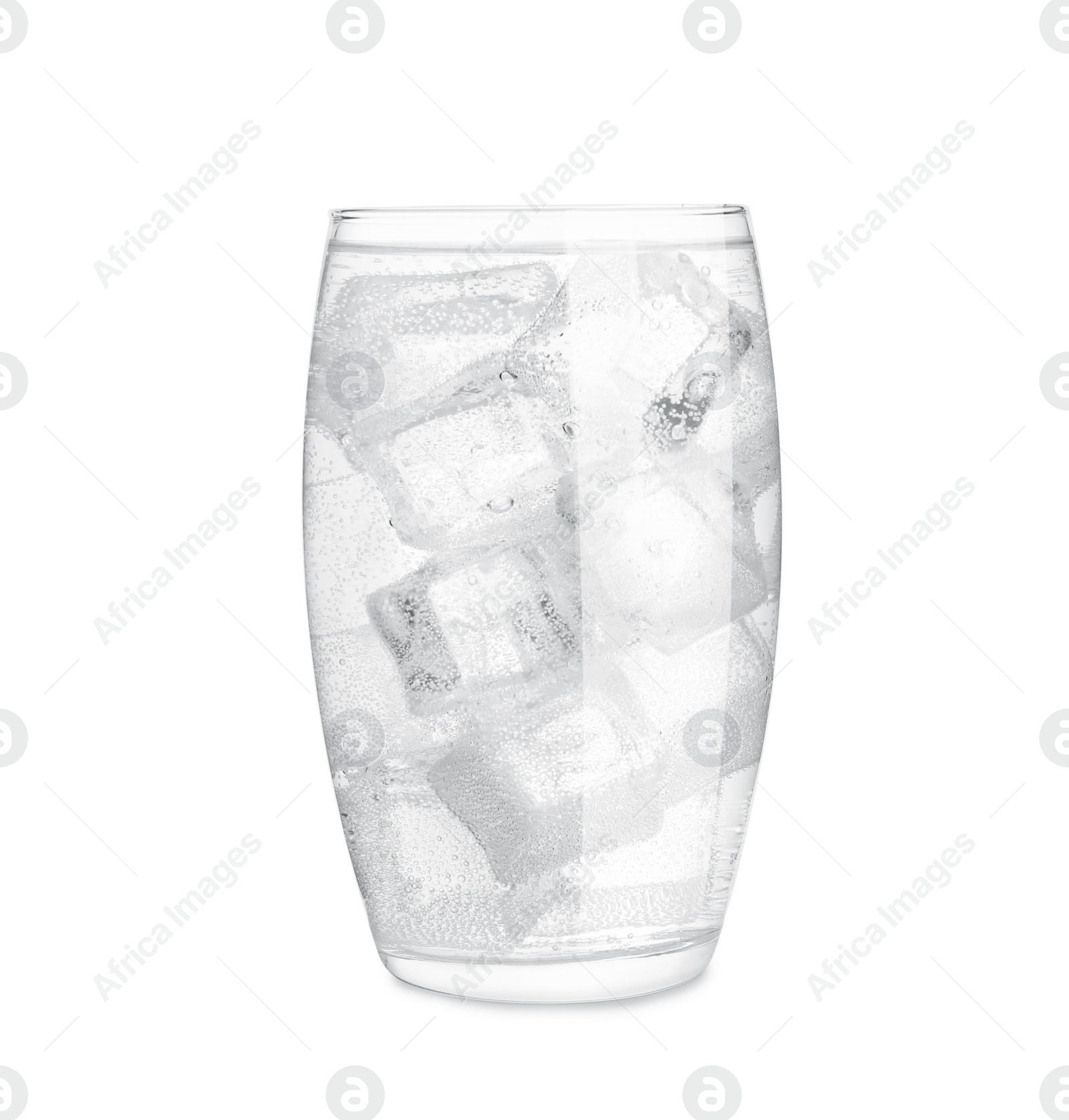 Photo of Glass of soda water with ice isolated on white