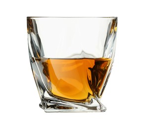 Whiskey in glass isolated on white. Alcoholic drink