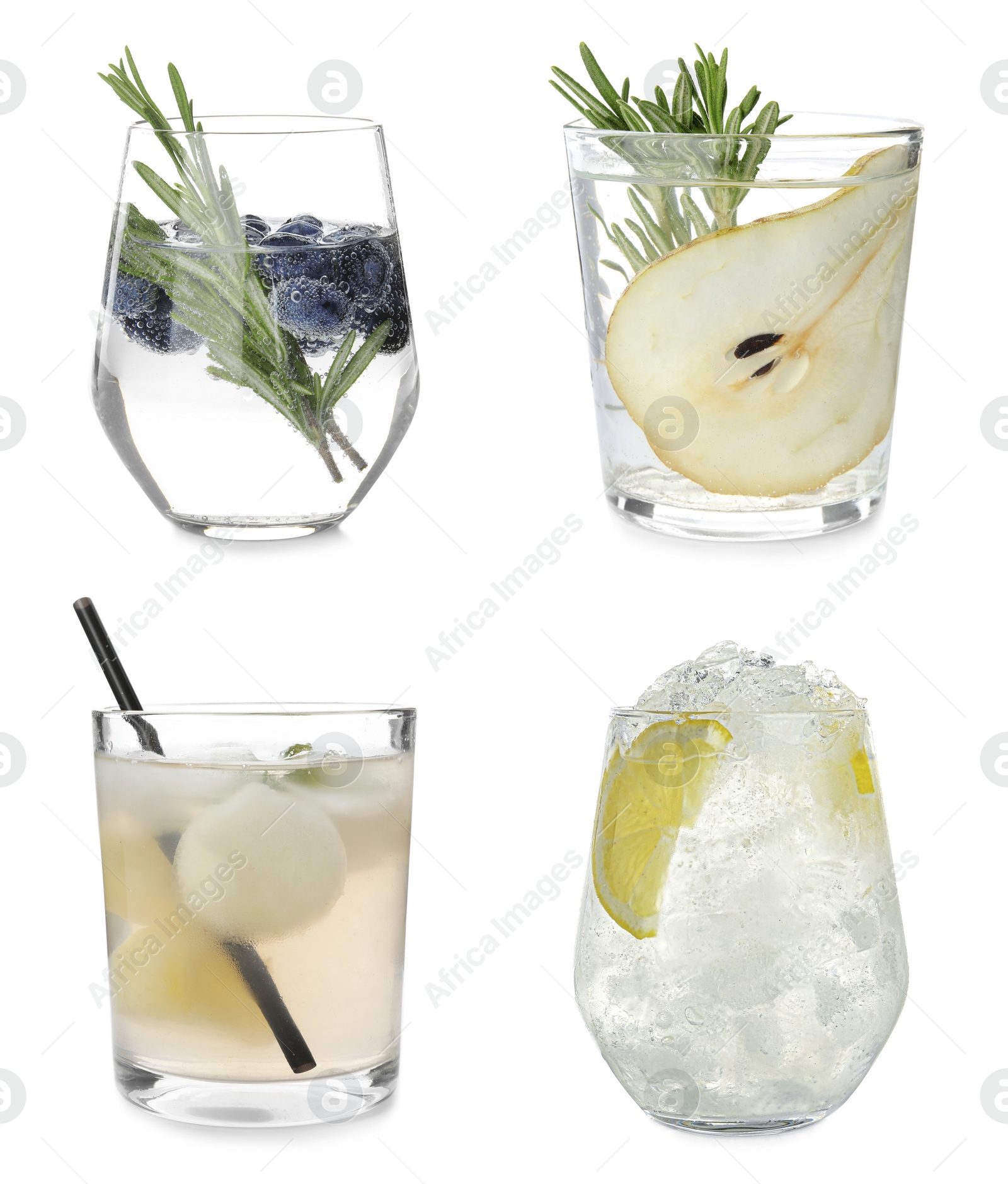 Image of Set with different refreshing cocktails on white background