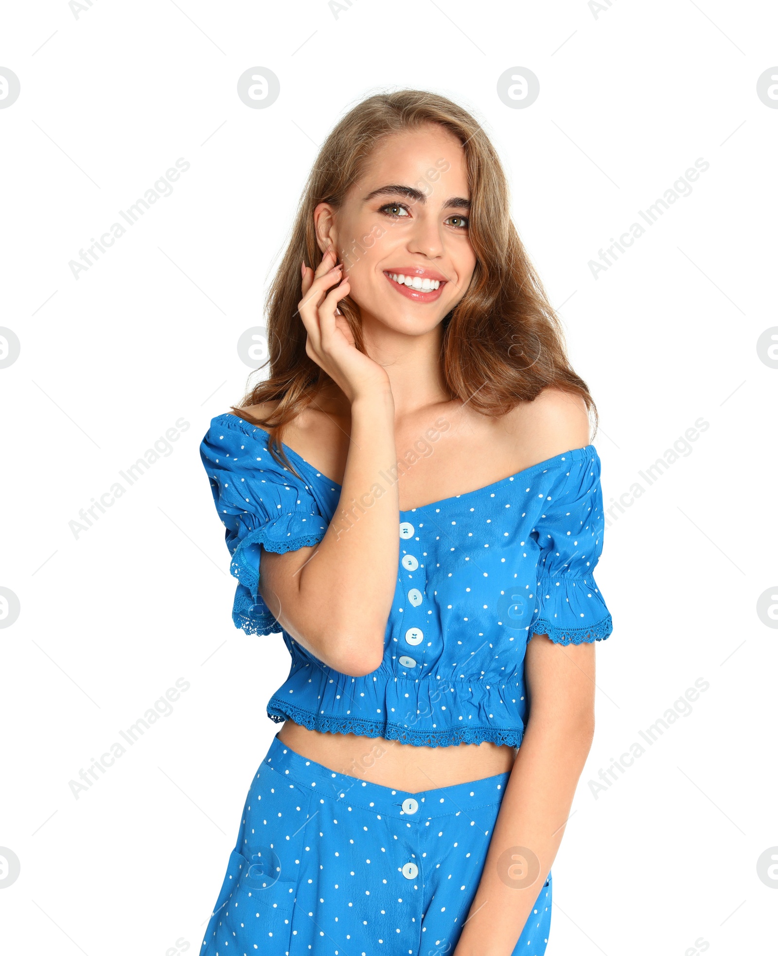 Photo of Portrait of young woman on white background