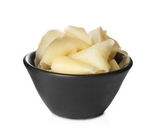 Pickled ginger in bowl isolated on white