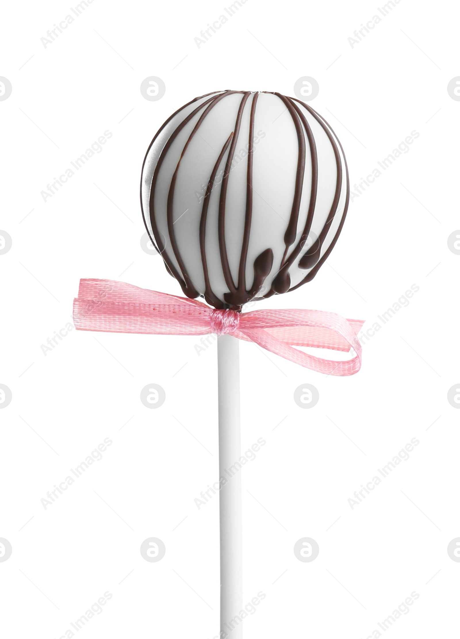 Image of Tasty cake pop with chocolate on white background, closeup