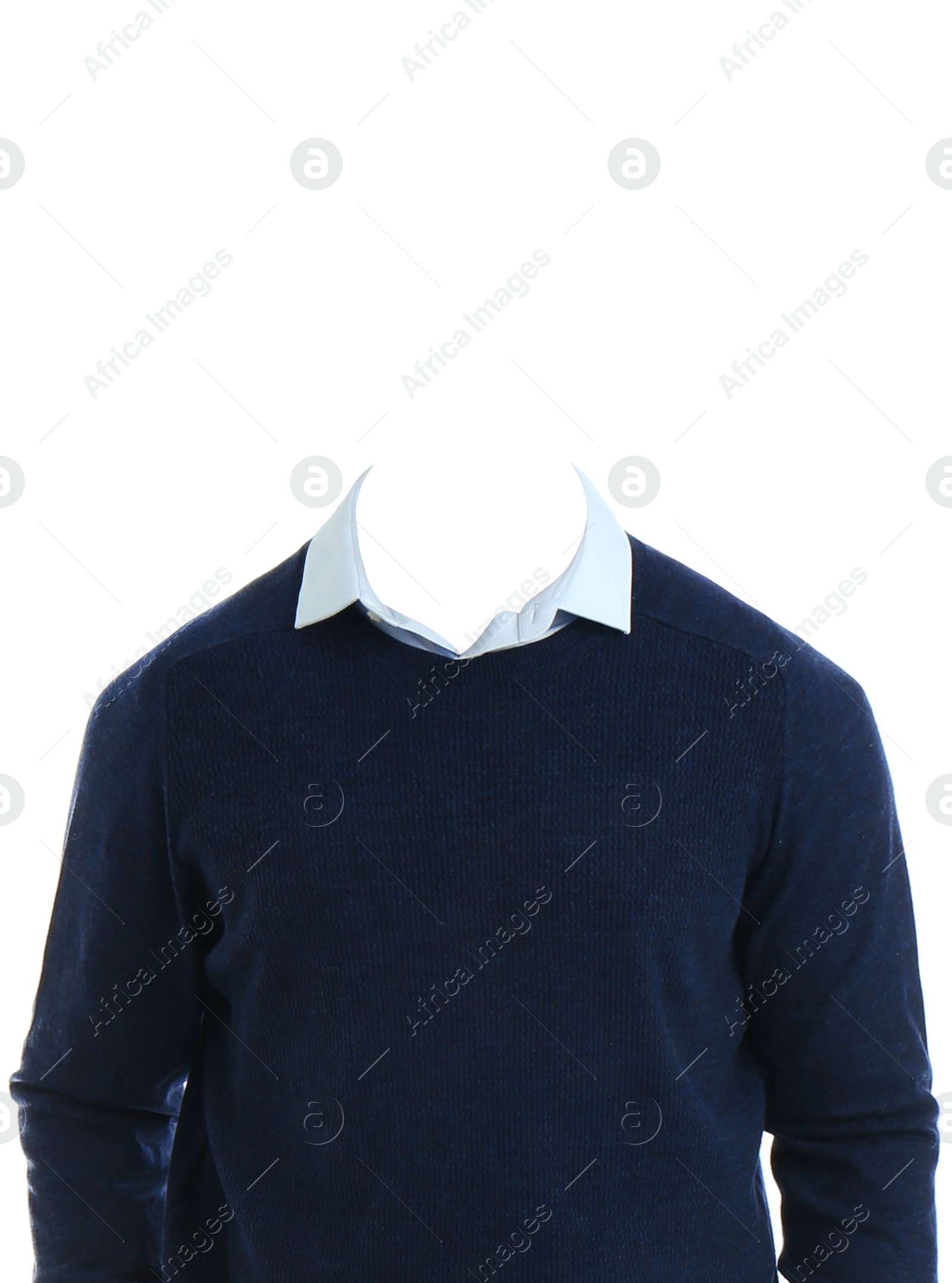 Image of Clothes replacement template for passport photo or other documents. Sweater with shirt isolated on white