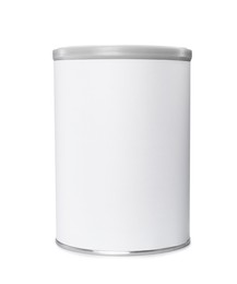 Photo of Blank can of powdered infant formula isolated on white, mockup for design. Baby milk
