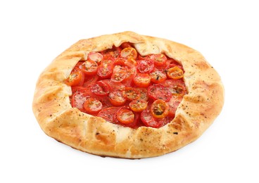 Photo of Tasty tomato galette (Caprese galette) isolated on white