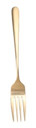 One shiny golden fork isolated on white, top view