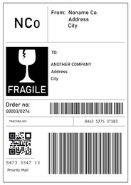 Label with data and barcode, illustration. Parcel delivery