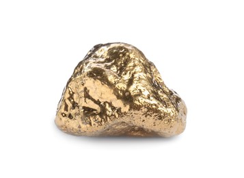 Photo of One beautiful gold nugget isolated on white