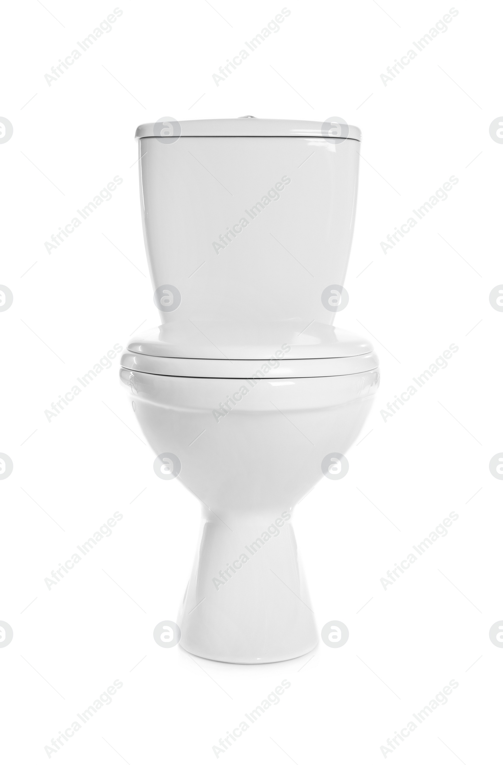 Photo of New ceramic toilet bowl on white background