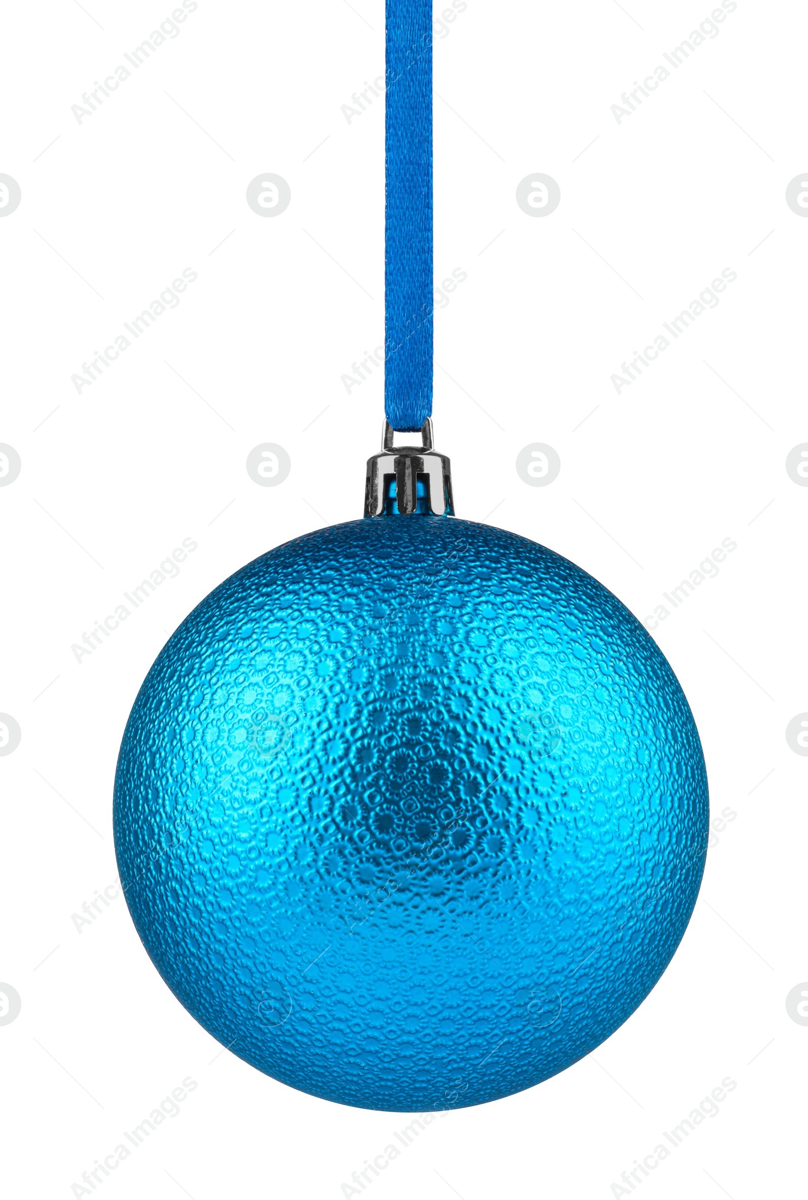 Photo of Beautiful light blue Christmas ball isolated on white