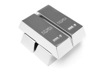 Image of Many shining silver bars isolated on white