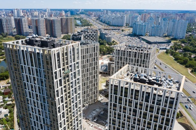 Aerial view of modern buildings in city center