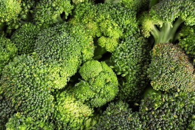 Fresh raw broccoli as background, top view