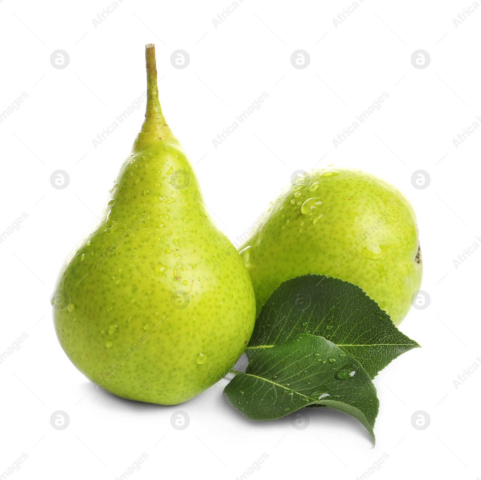 Photo of Whole ripe pears on white background