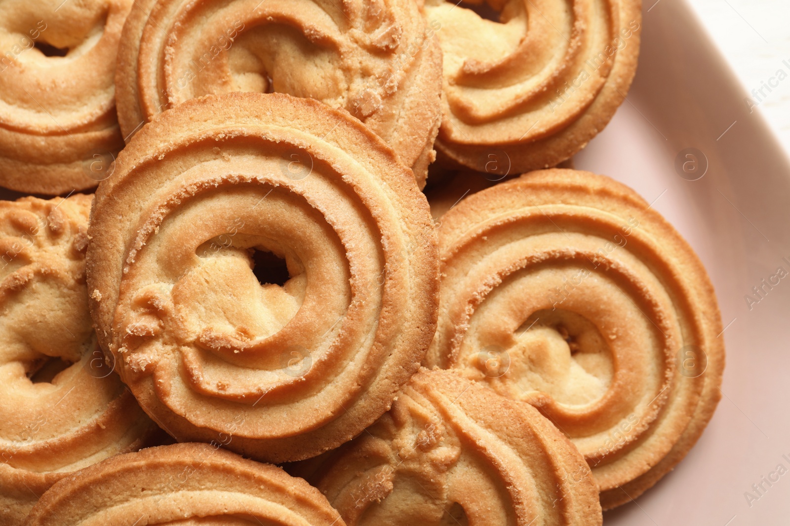 Photo of Plate with Danish butter cookies, top view