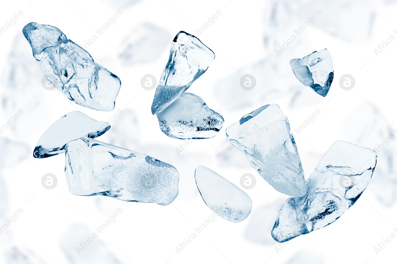 Image of Crushed ice in air on white background