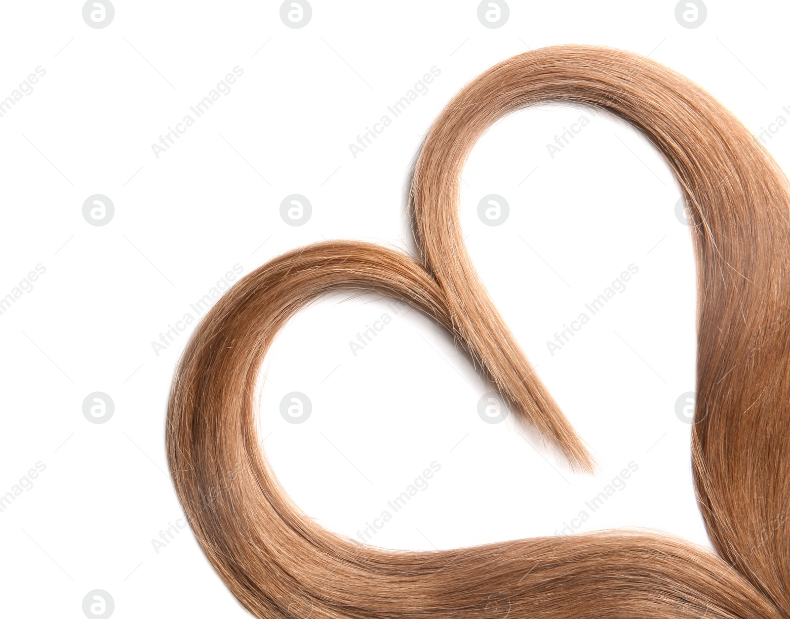 Photo of Heart made of brown hair locks on white background