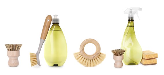 Image of Set of eco-friendly cleaning products isolated on white