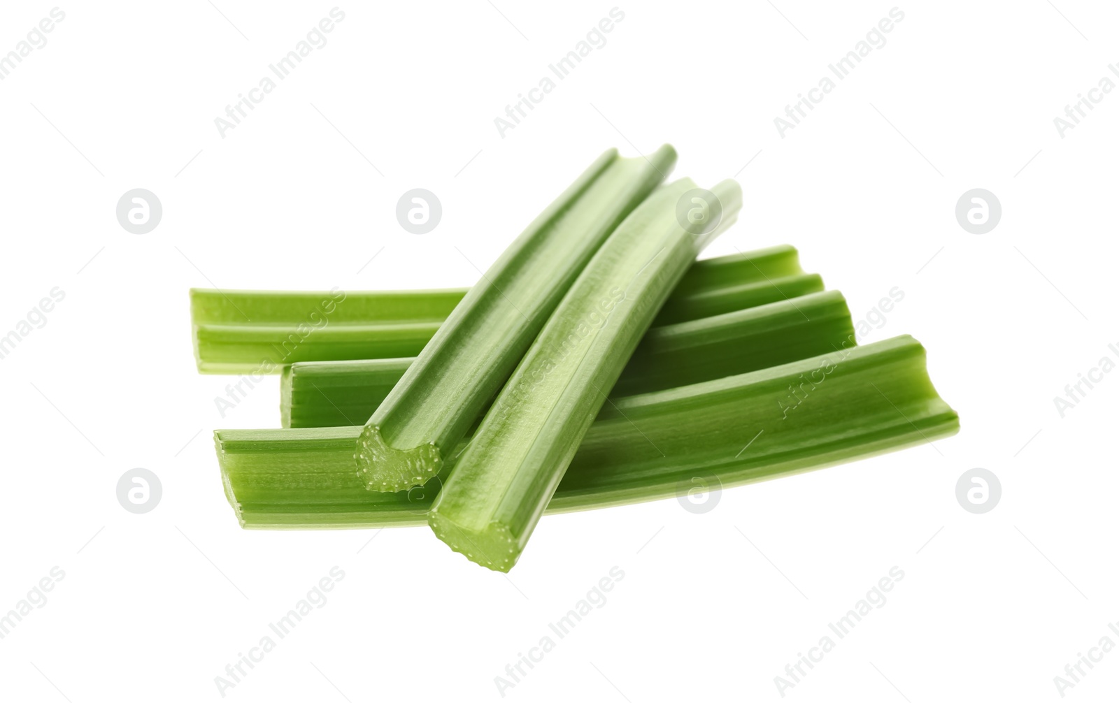 Photo of Fresh green celery sticks isolated on white