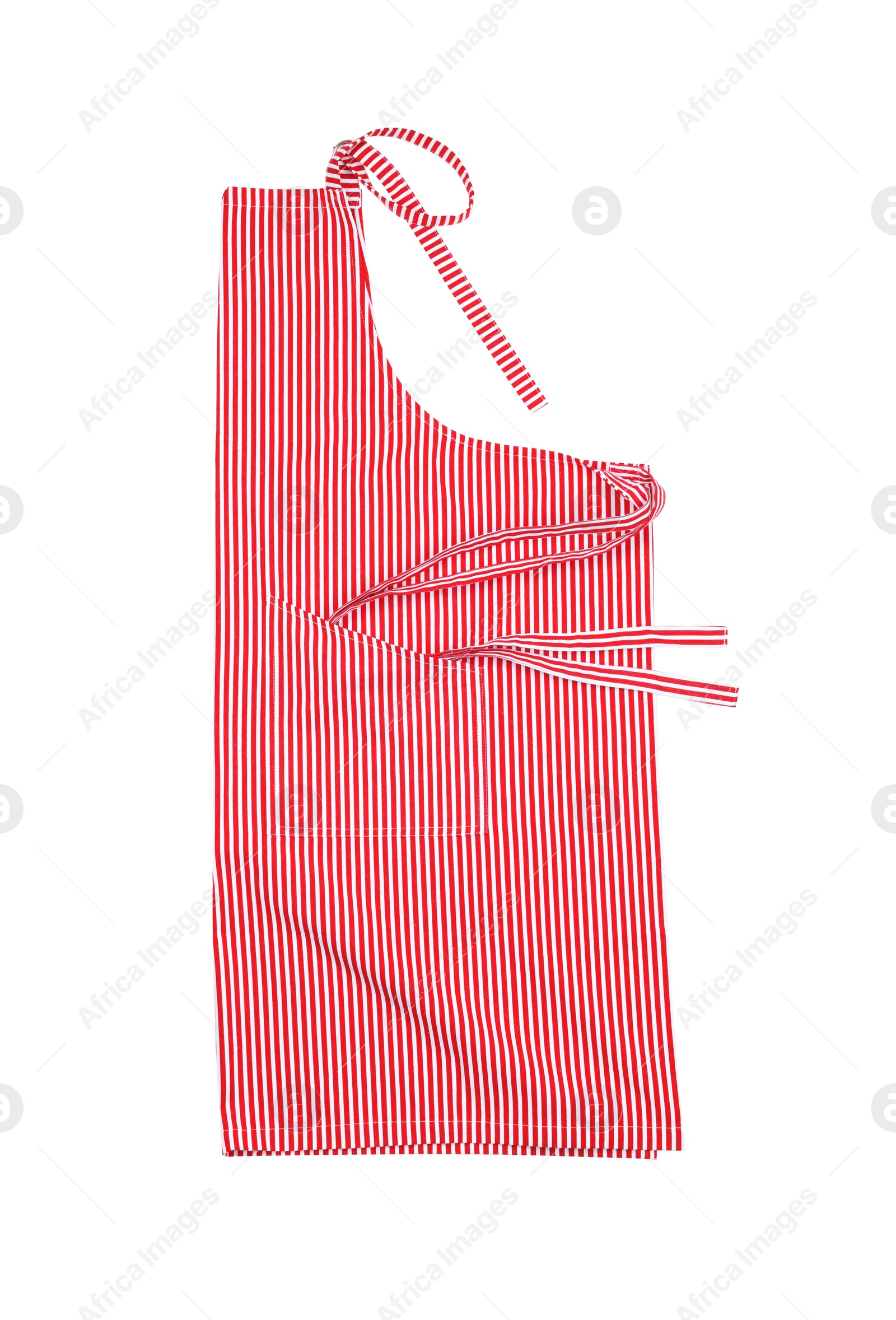 Photo of Red striped kitchen apron isolated on white