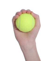 Photo of with tennis ball on white background, closeup