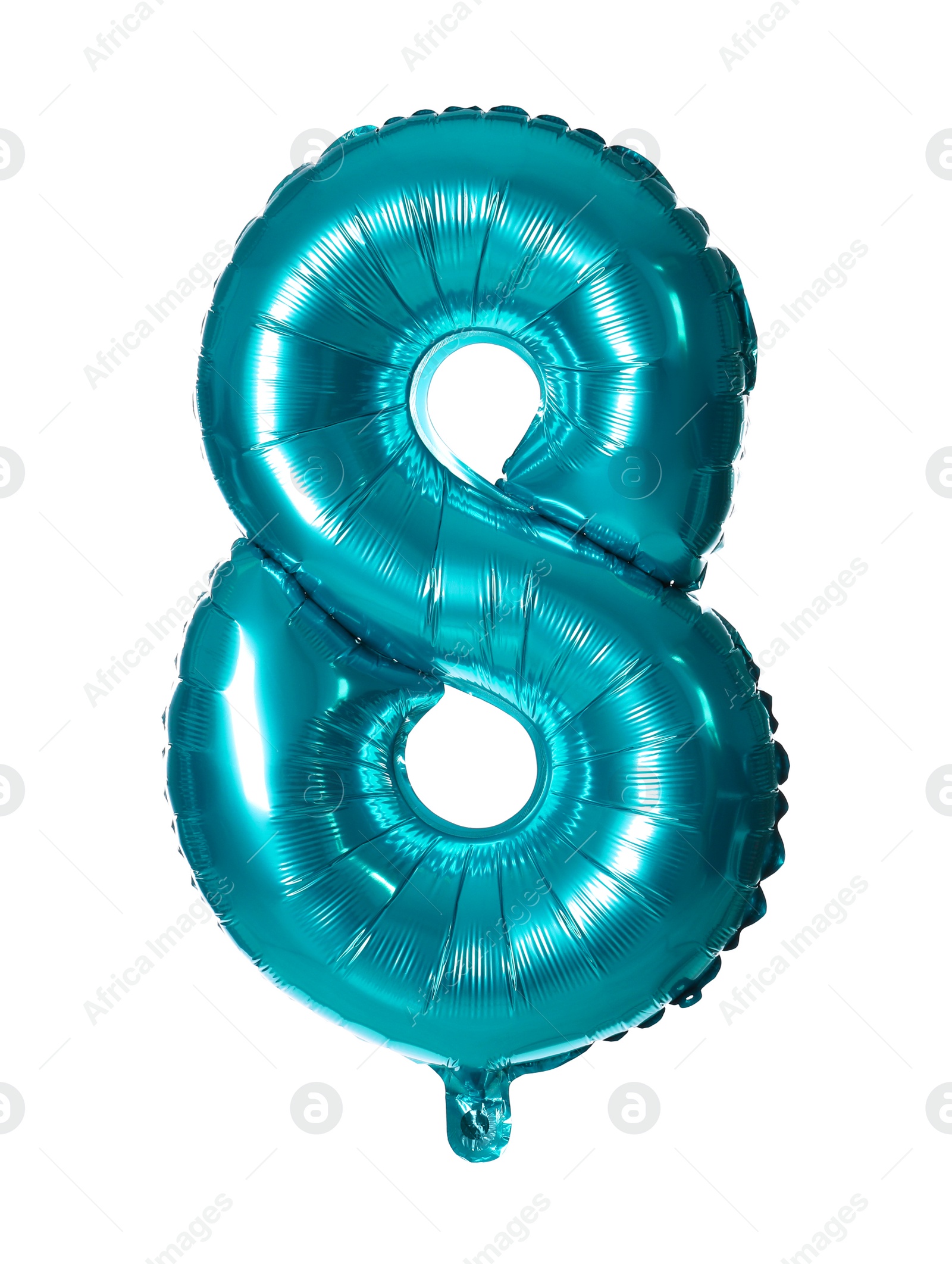 Photo of Blue number eight balloon on white background