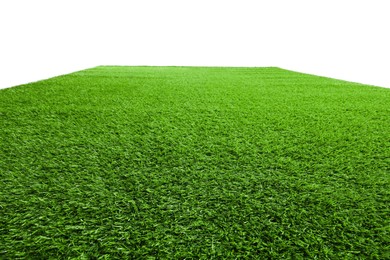 Photo of Green artificial grass surface isolated on white