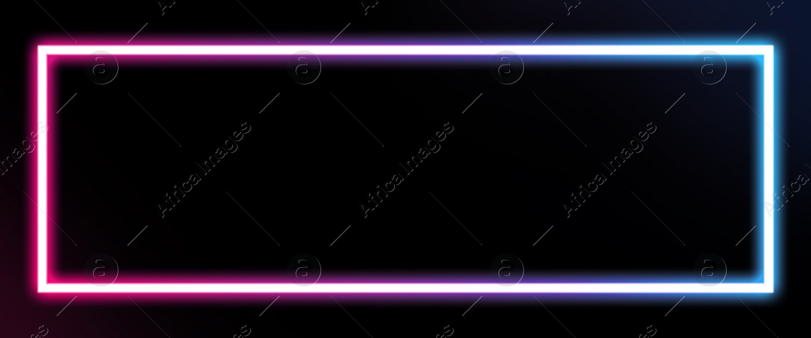 Illustration of Glowing pink and blue neon frame on black background. Banner design with space for text