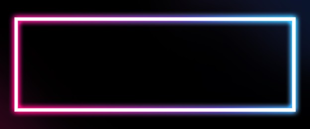 Illustration of Glowing pink and blue neon frame on black background. Banner design with space for text