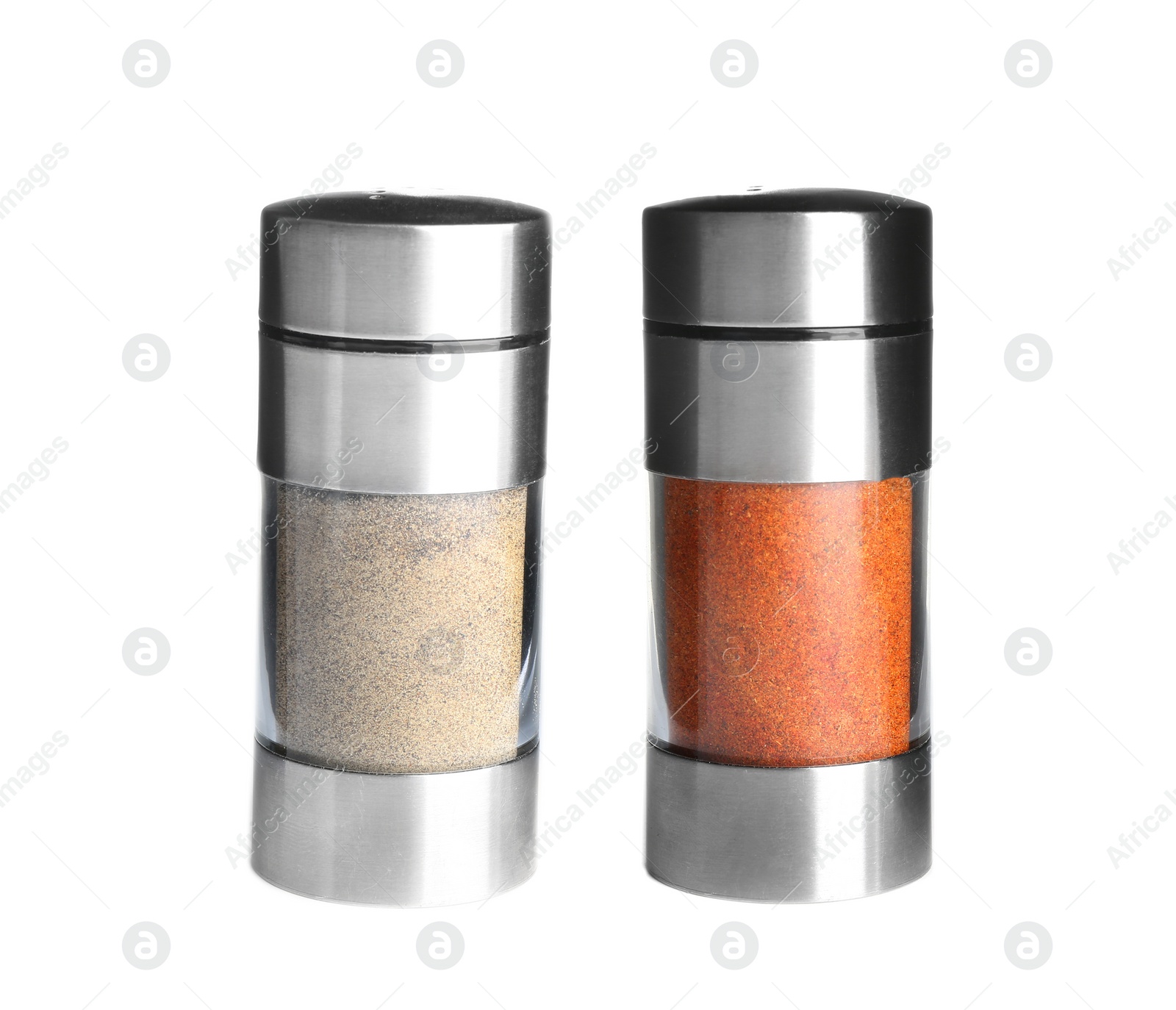 Image of Shakers with different types of pepper isolated on white