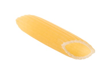 Photo of One piece of raw penne pasta isolated on white
